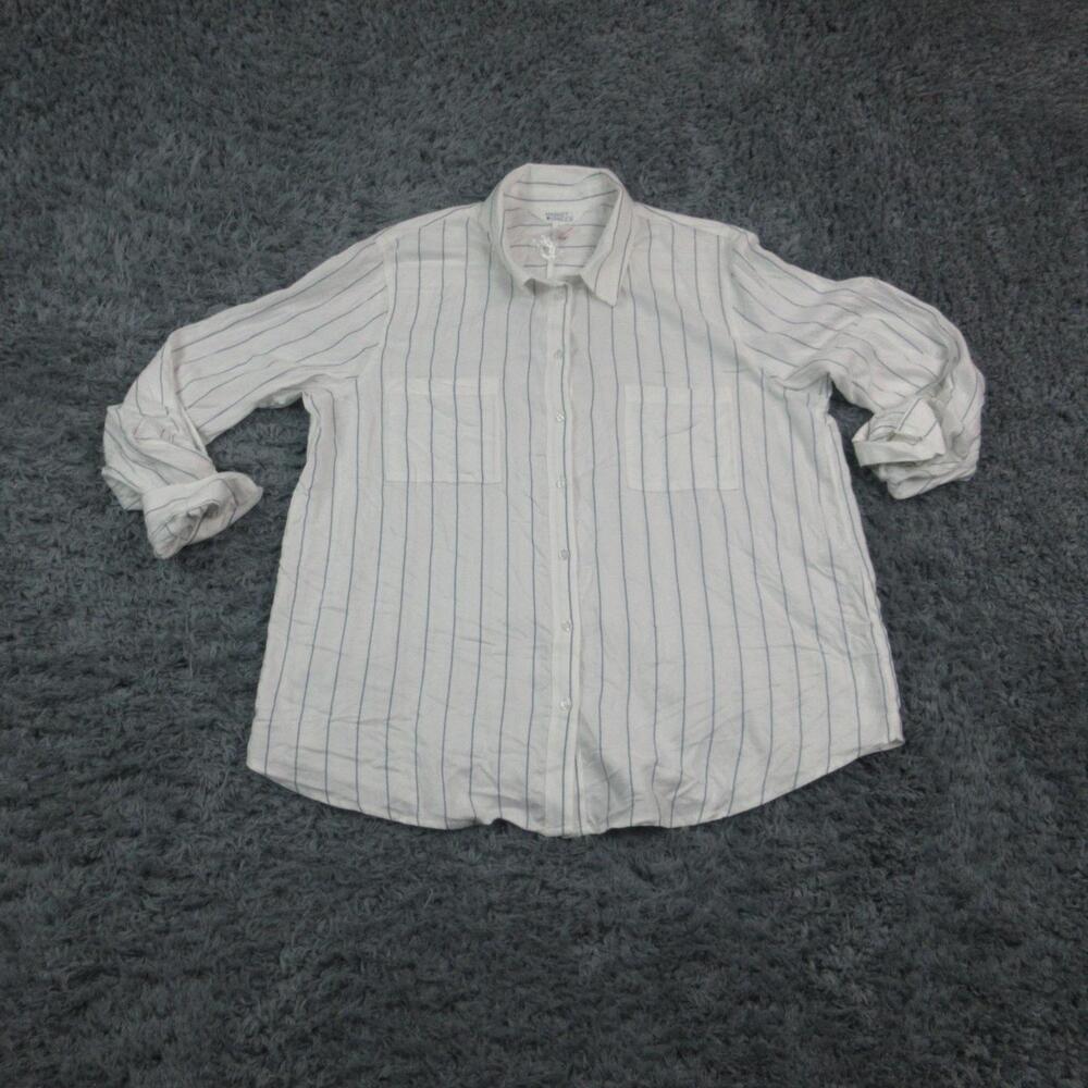 Market & Spruce Shirt Womens Large White Stripe Button Front Long Sleeve Top